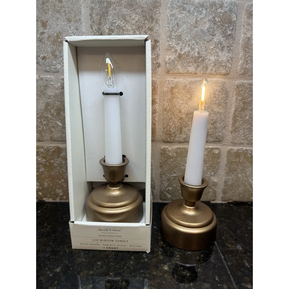 Hearth & Hand LED Window Candle‎ Timer Battery Operated Metal Base Christmas NEW